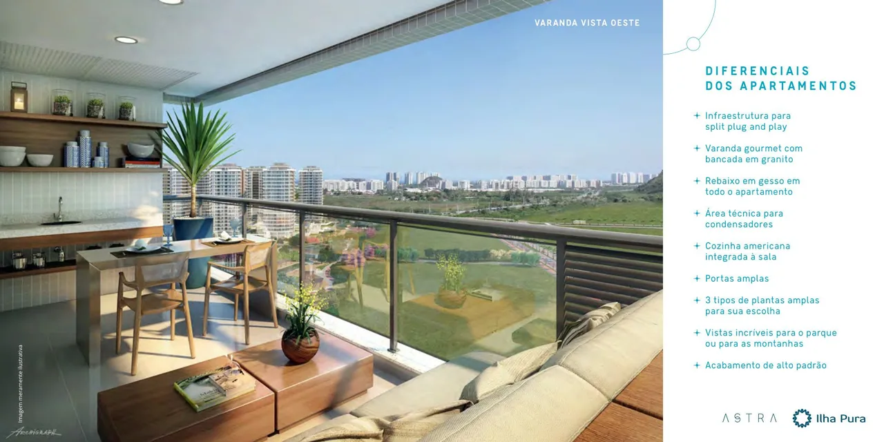 Varanda gourmet com bancada em granito — vista oeste
