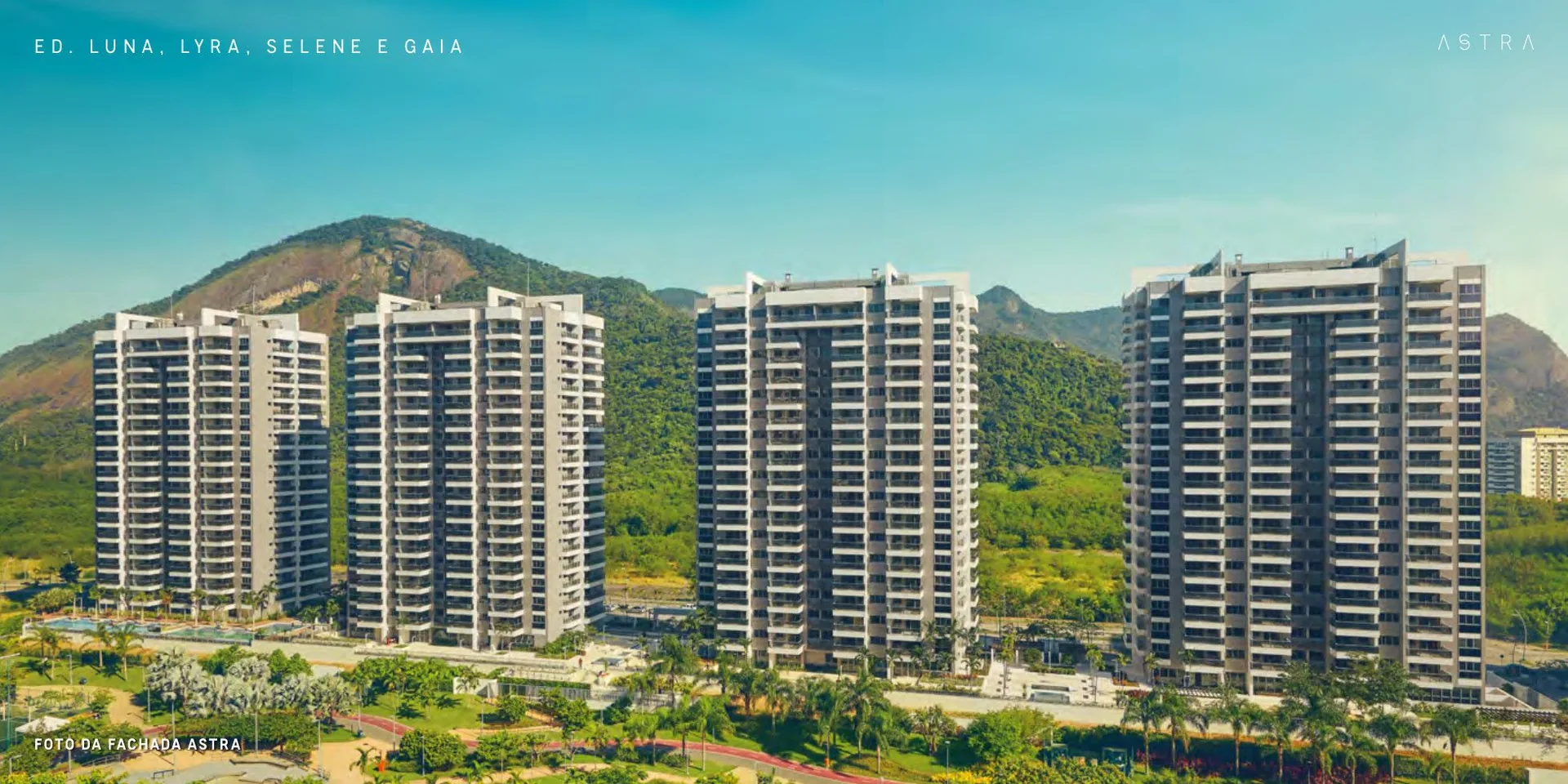 Astra Smart Facilities — vista das 4 torres Luna, Lyra, Selene e Gaia no bairro Ilha Pura