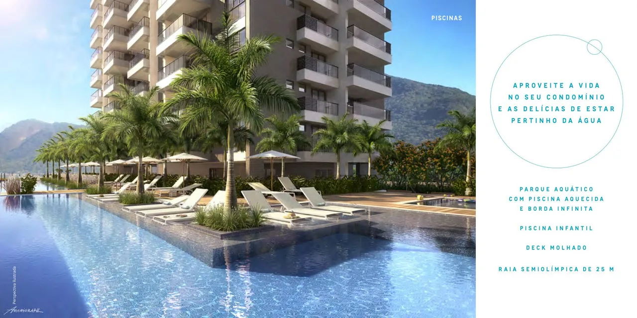 Parque aquático com piscina aquecida e borda infinita