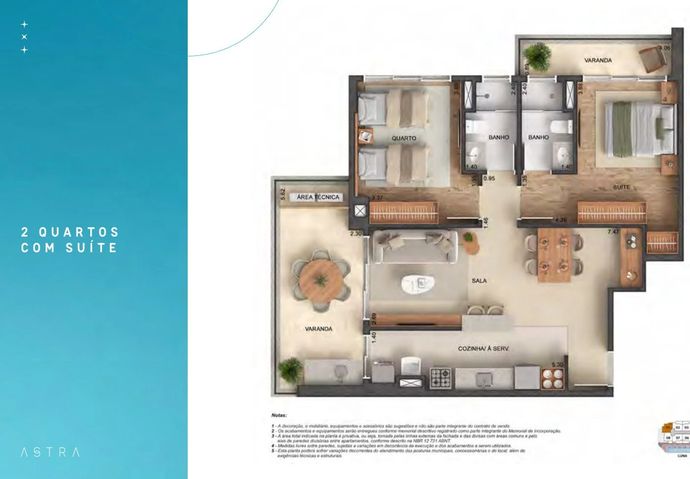 Planta 2 Quartos com Suíte — 90 m² — 90,32 m² — Astra