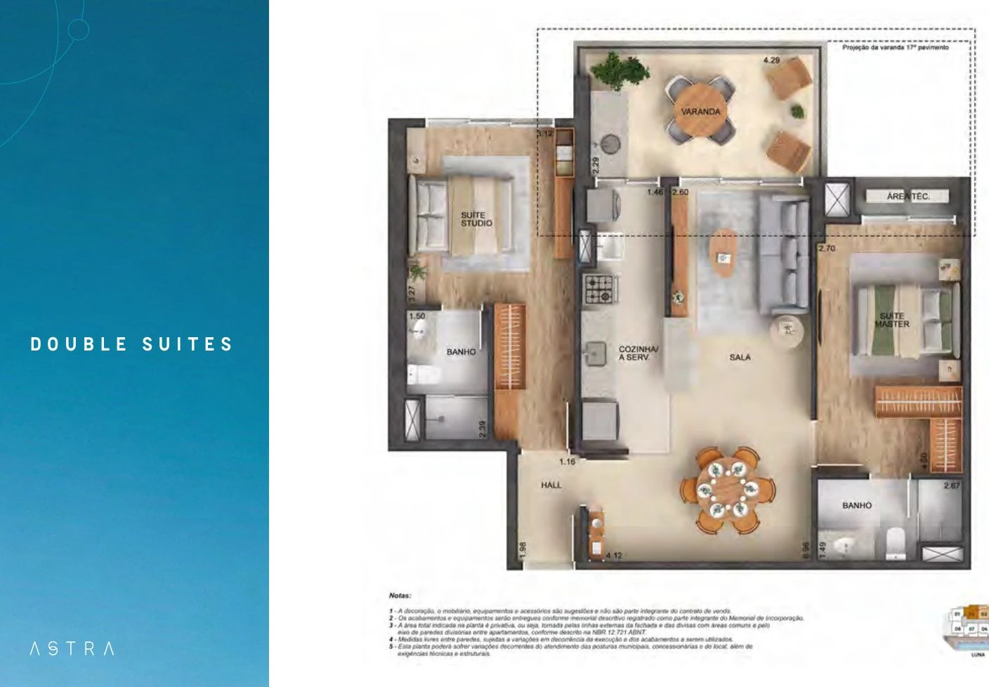 Planta Double Suítes — 86 m² — 86,89 m² — Astra