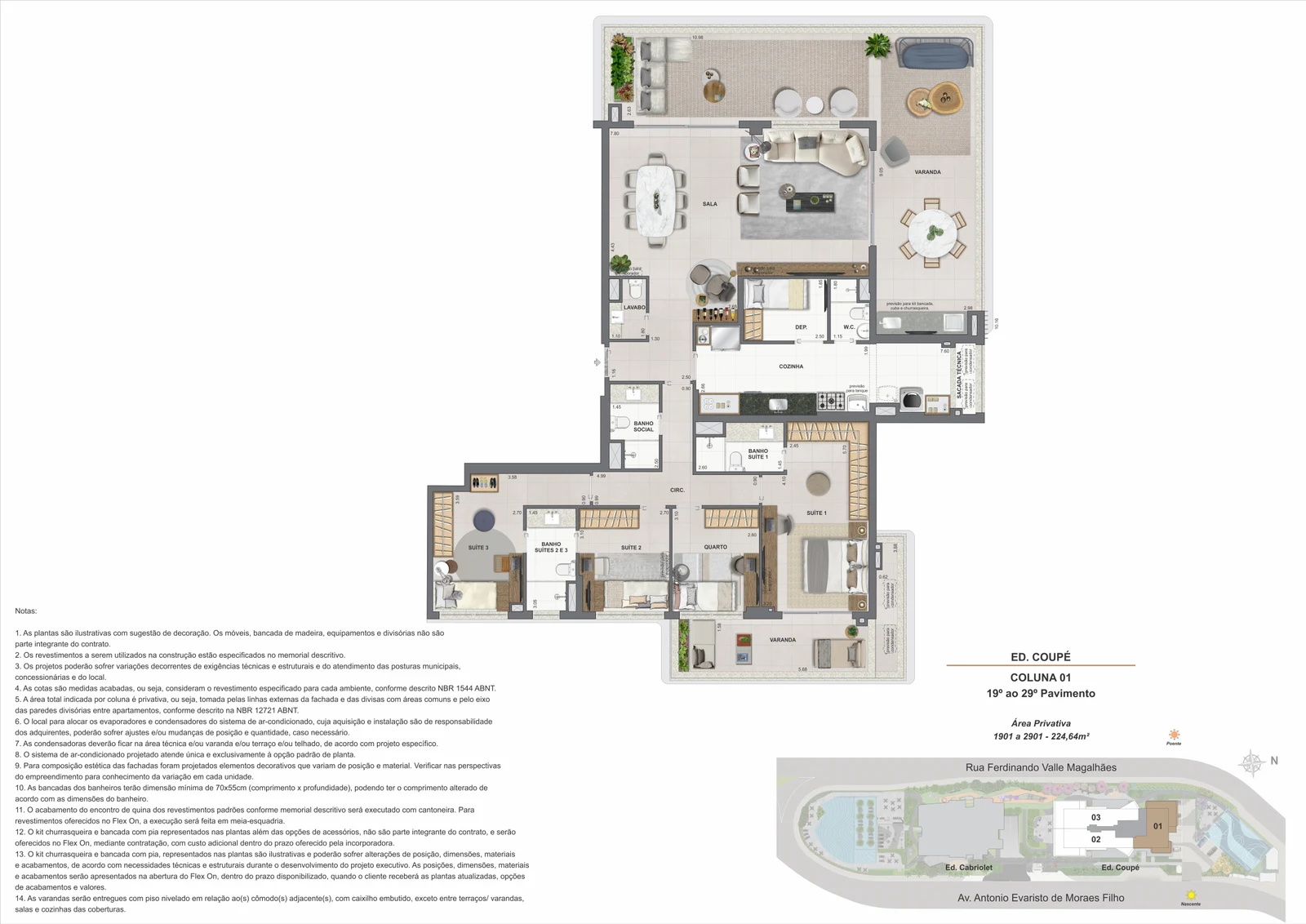 Planta 4 quartos ou 4 suítes — 224 a 260 m² — Coupé Tower