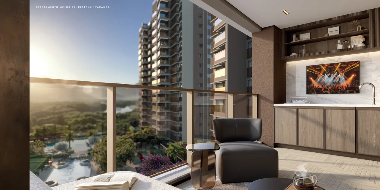 Varanda do Apartamento 509 do Edifício Reserva, com vista panorâmica para a Pedra da Gávea