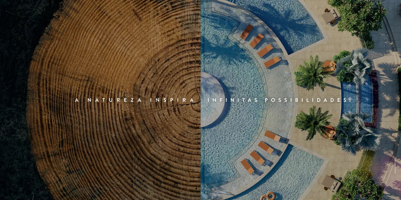 A natureza inspira infinitas possibilidades — vista aérea da área de piscinas