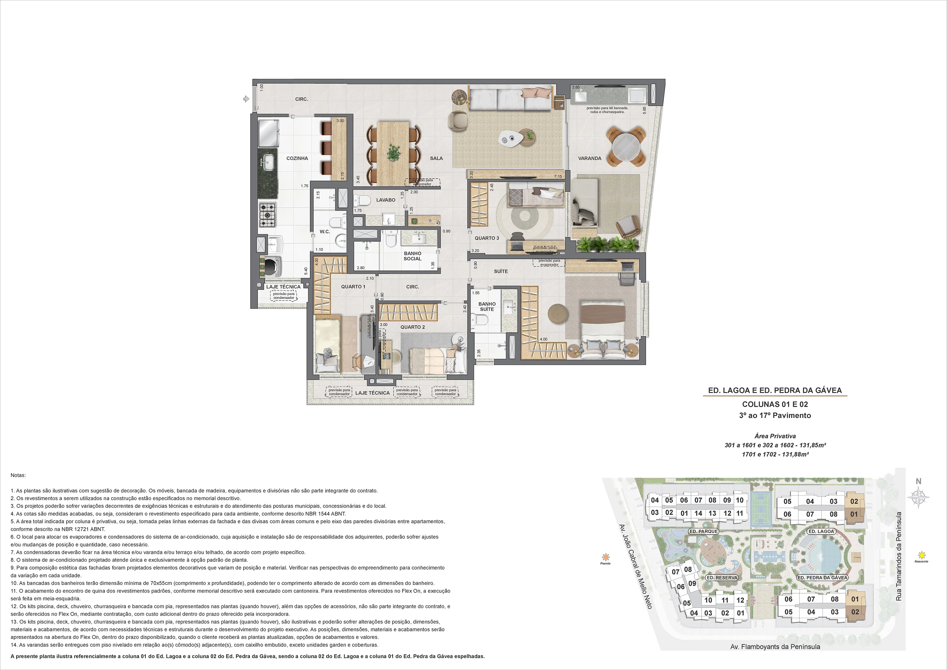Planta Apartamentos de 4 quartos — 118 a 131 m² — Endless Península