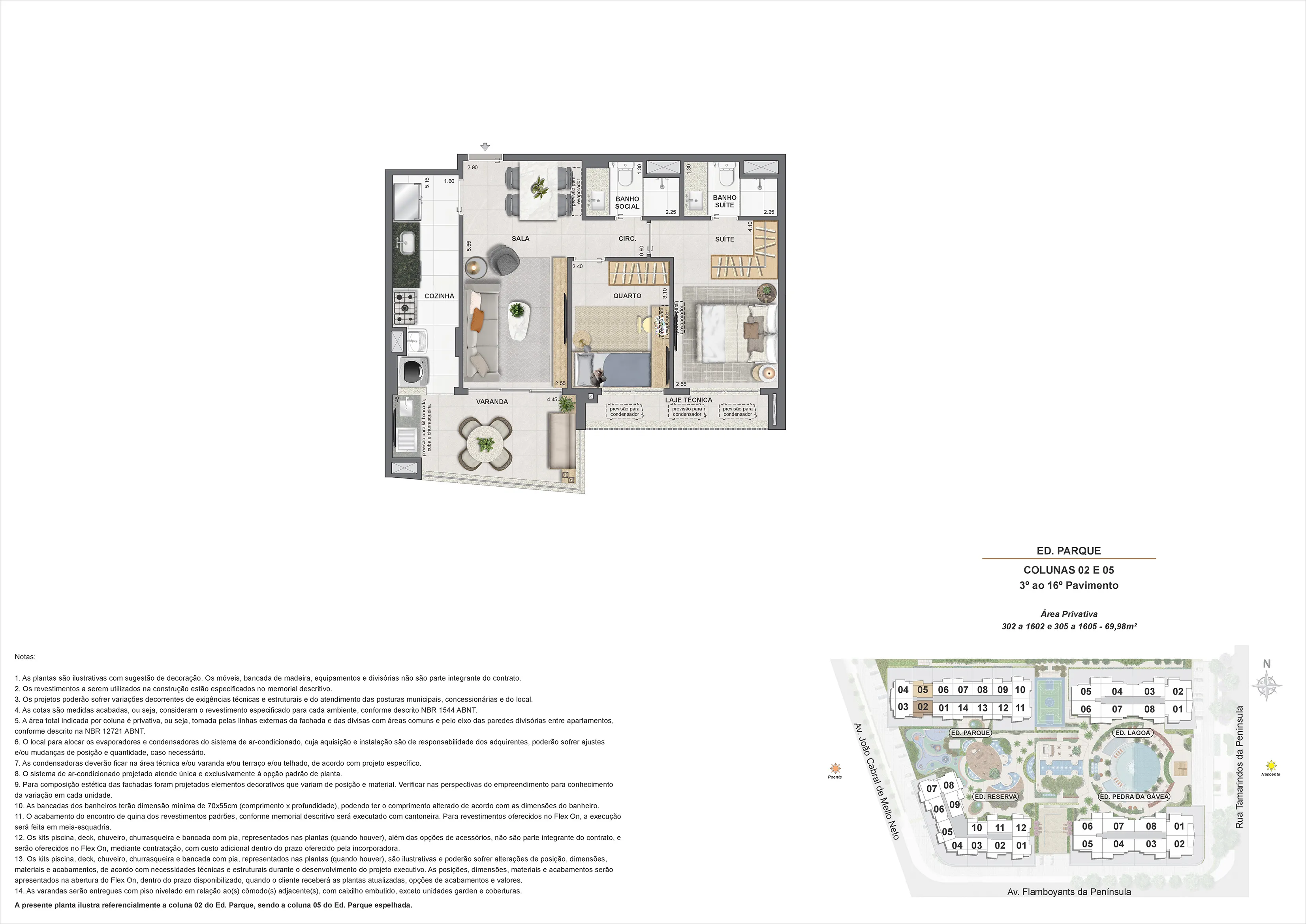 Planta Apartamentos de 2 quartos — 69 a 73 m² — Endless Península