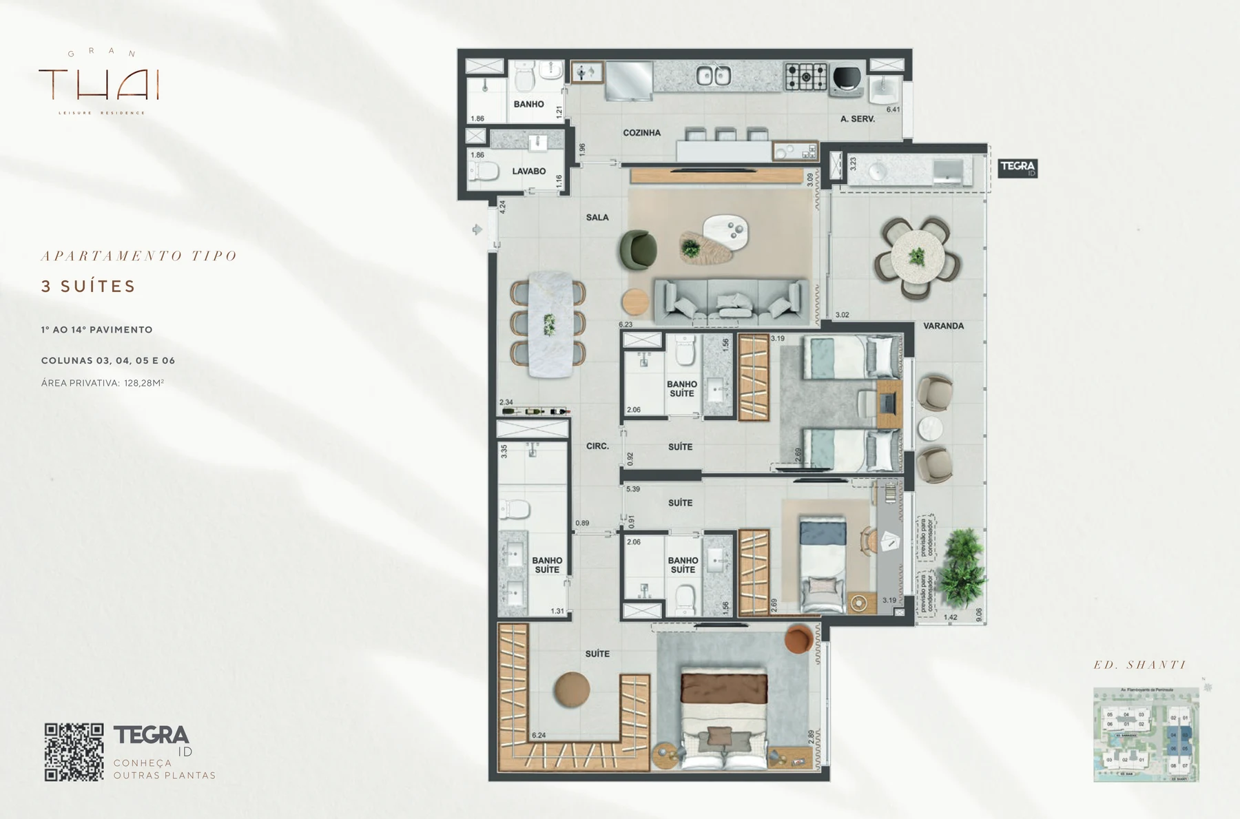 Planta 3 suítes — 127 a 151 m² — Gran Thai