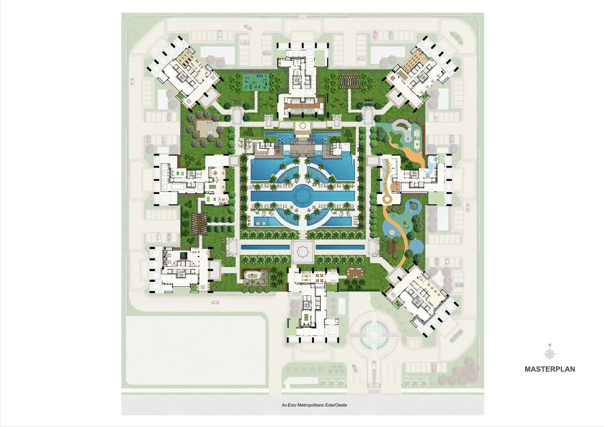 Masterplan do Cidade Jardim Majestic com 8 blocos integrados — Ed. Topázio (Fase 5) na Barra da Tijuca