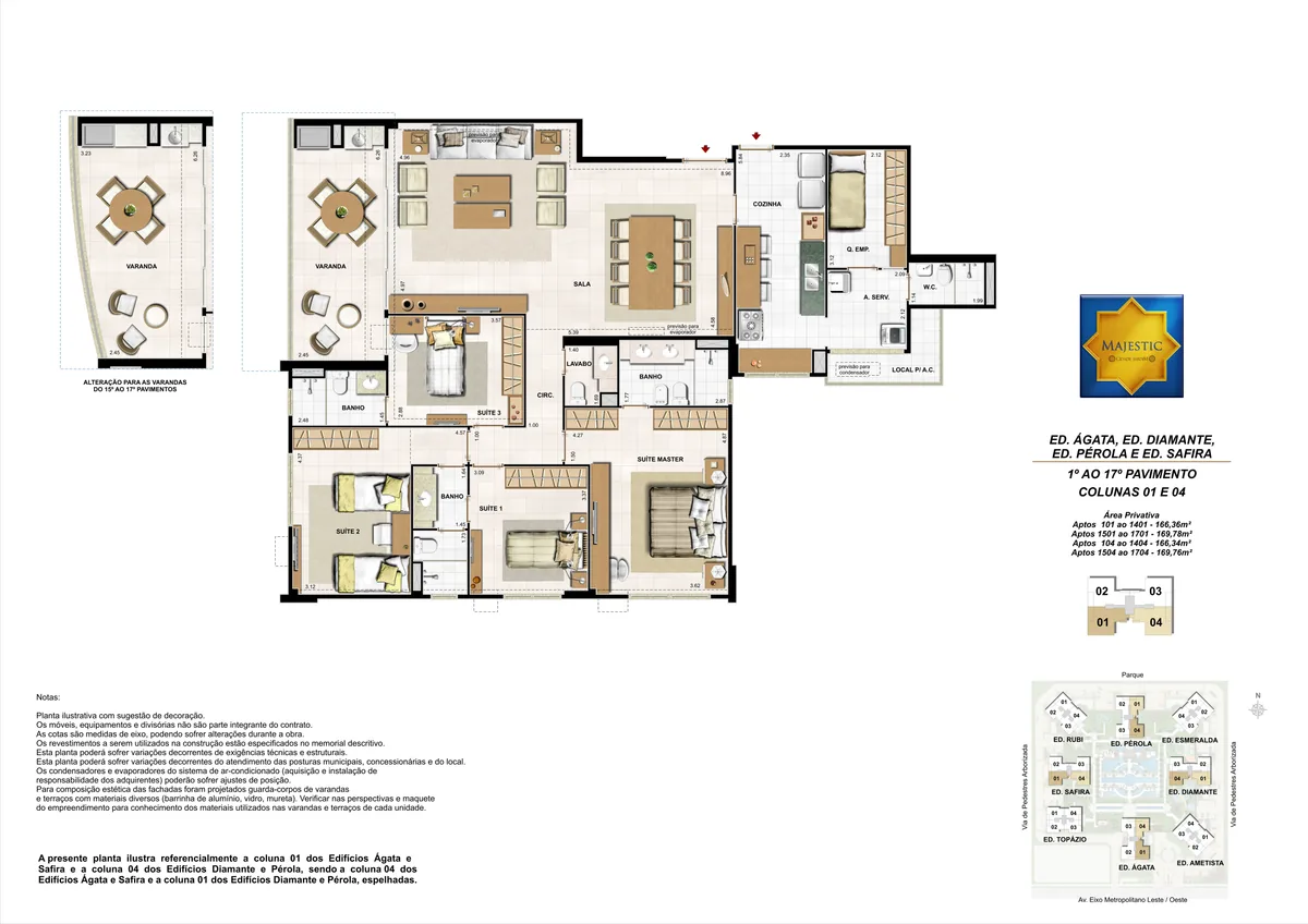 Planta Apartamento 4 suítes — 143 a 145,74 m² — Cidade Jardim Majestic