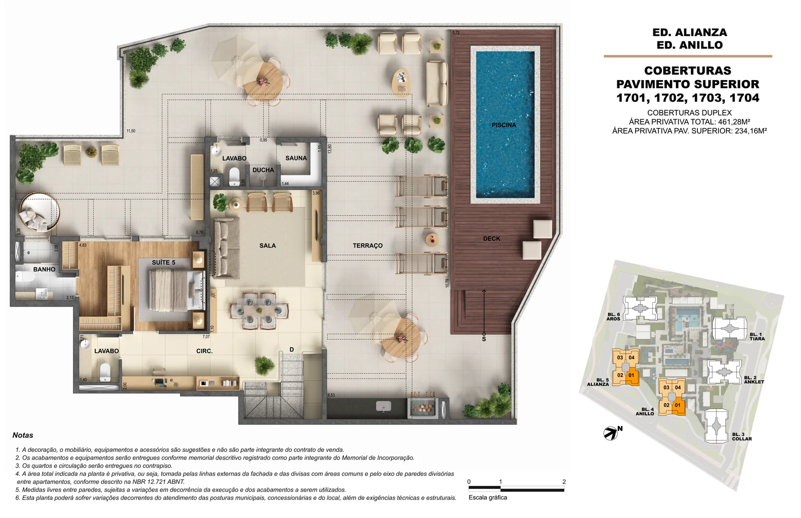Planta Cobertura Anillo — 461,28 m² — ORO Ilha Pura