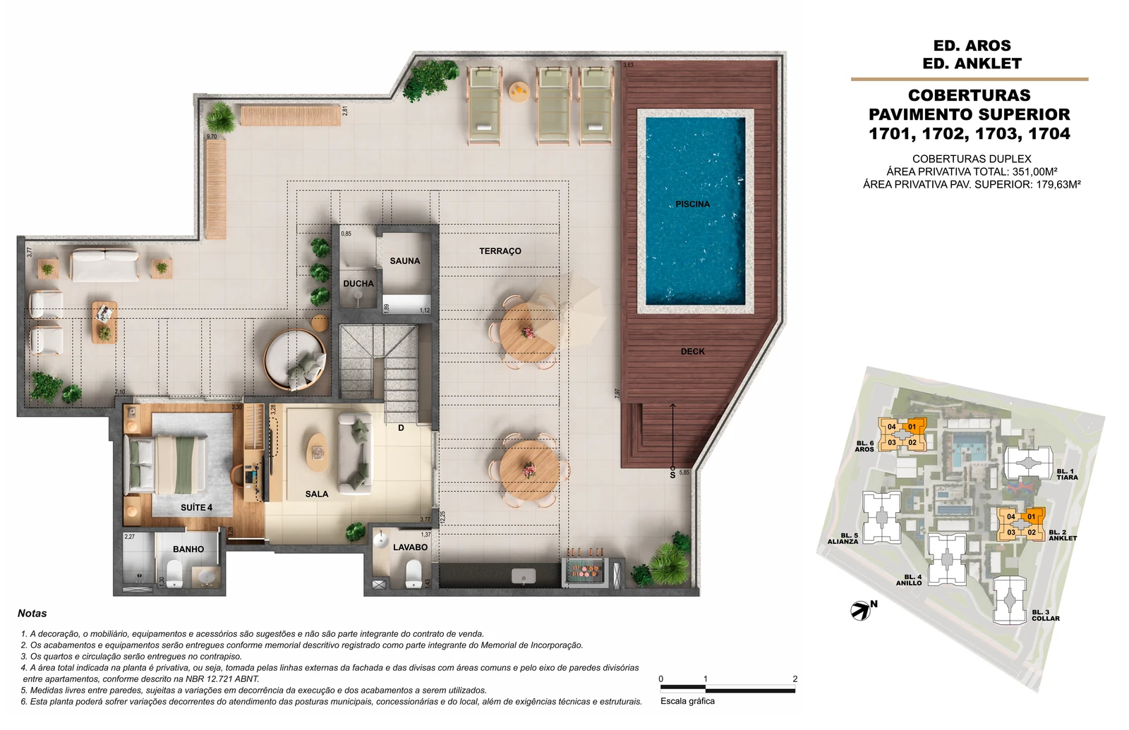 Planta Cobertura Anklet — 351,00 m² — ORO Ilha Pura