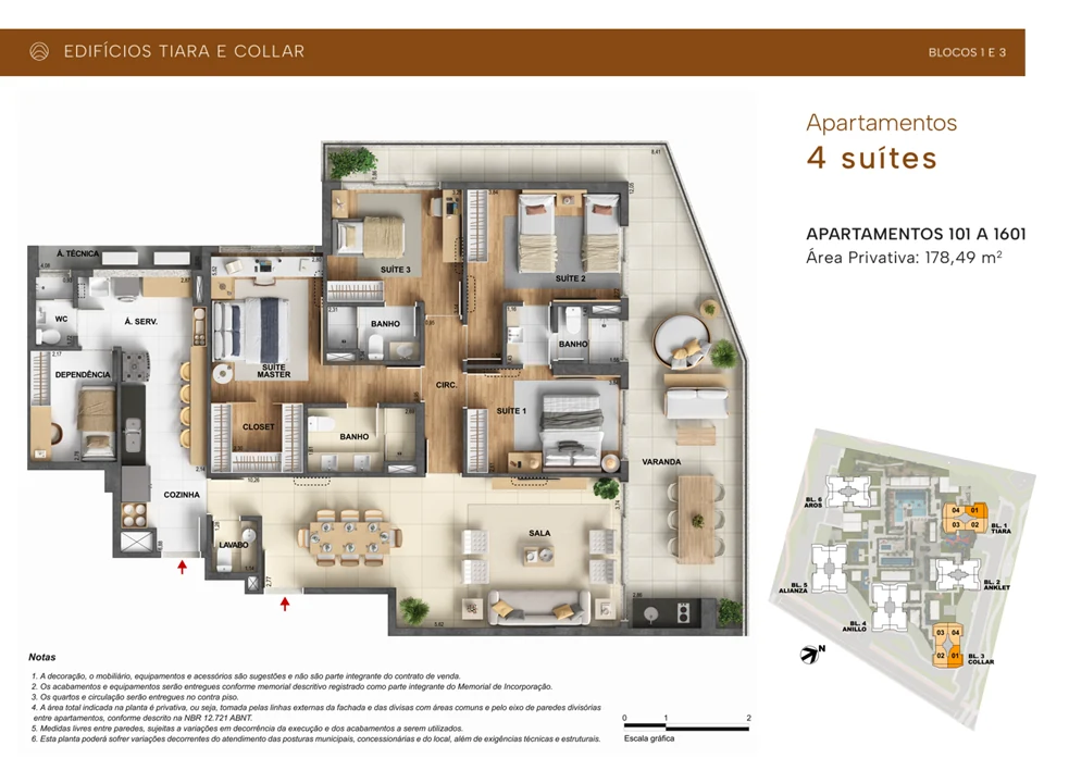 Planta Collar — 4 quartos — 178,49 m² — ORO Ilha Pura