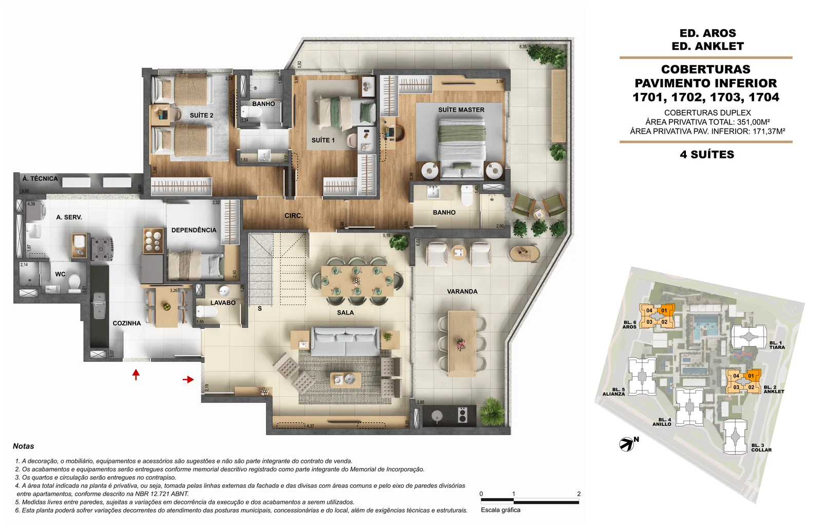 Planta Cobertura 5 quartos — 253 a 264 m² — Pura por Artefacto