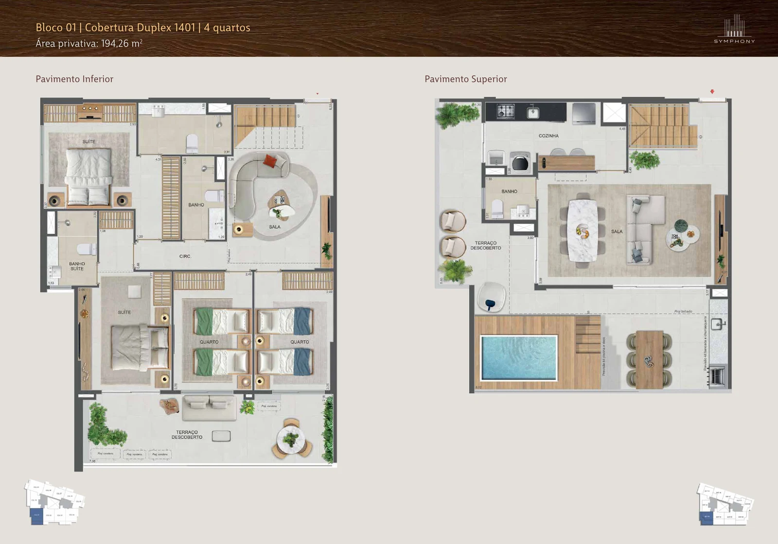 Planta Coberturas Duplex — 70 a 194 m² — Symphony Residences